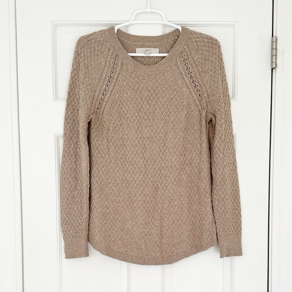 LOFT sweater size S brown tan textured cotton wool blend